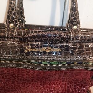 Crocodile Embossed Brown and Red Tote